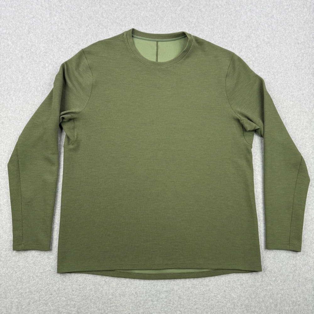 Lululemon Shirt Mens Large Green Waffle Knit Thermal Stretch Long Sleeve Active